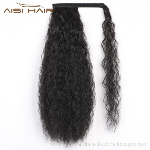 Aisi Hair Best Quality Afro Curly Kinky Black Color Sexy Ponytail For Black Women Drawstring Synthetic Ponytail Hair Extension
